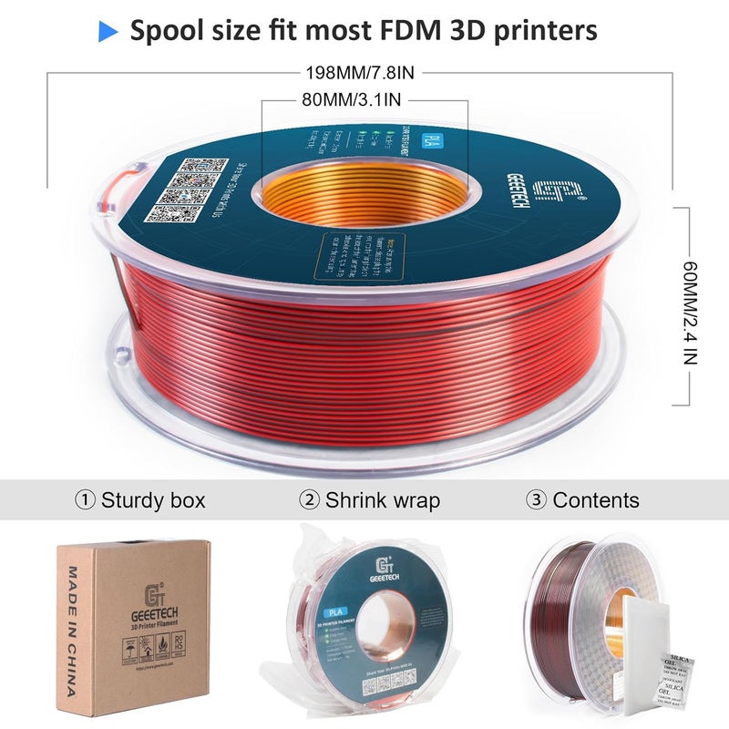 Geeetech Silk PLA Tri Color Filament 1.75mm 3D Printer Filament, Coextrusion Red Gold Black Tri-Colors Metal-Like Shiny Silk PLA Filament, 1kg (2.2lbs) 1 Spool, Dimensional Accuracy +/- 0.02 mm - Image 5